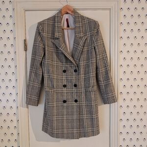 Classic Black and White Plaid Women's Coat